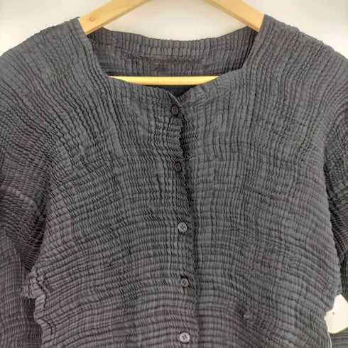 イッセイミヤケ ISSEY MIYAKE 90S 91SS 銀タグ ノーカラー プリーツ サイドスリット カーディガン レディース JPN:2